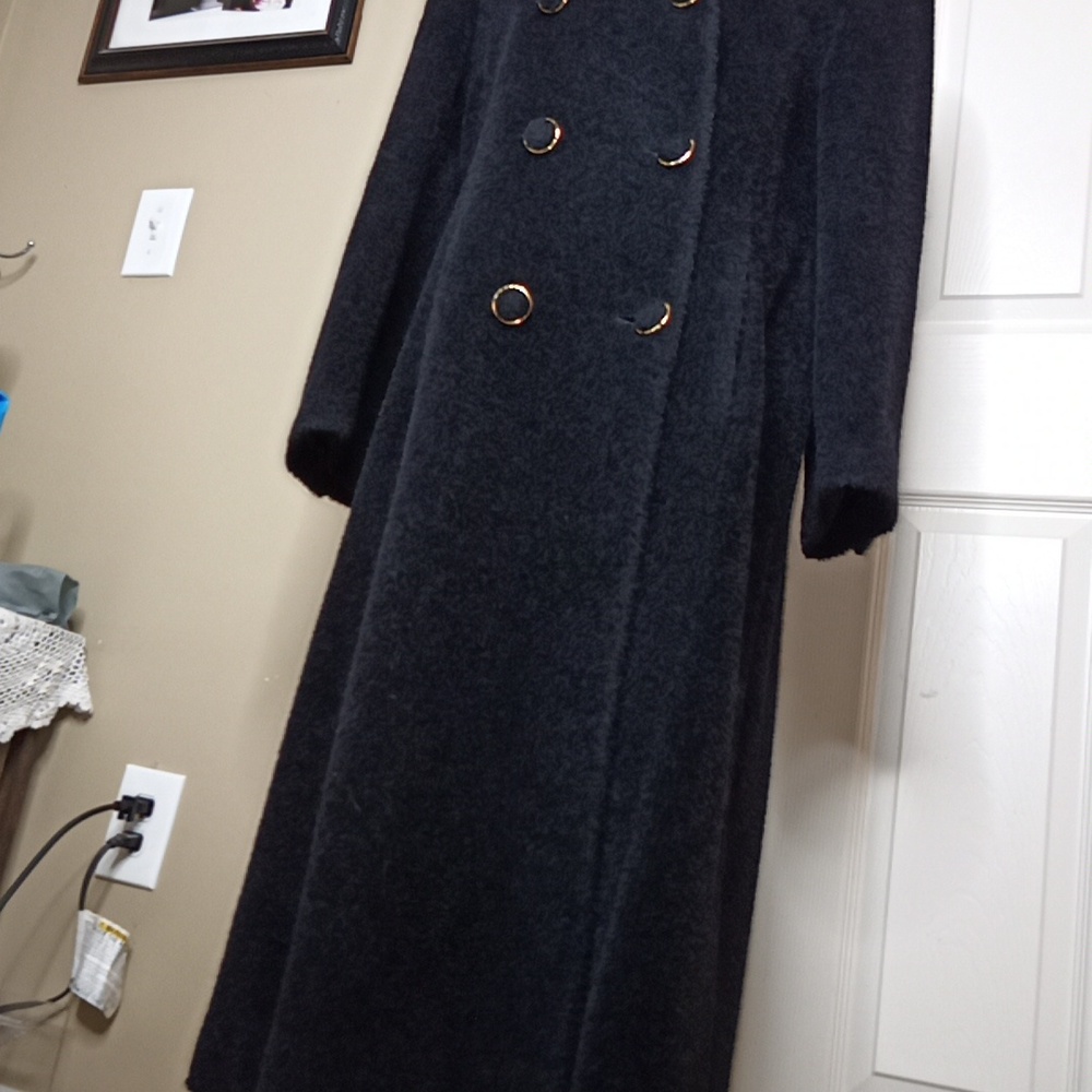 Vintage Full-Length w/Lapel & Faux Fur Look Double Breasted Gold Button … - Picture 6 of 13